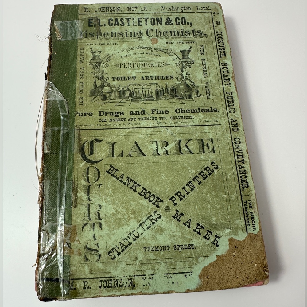 Antique 1890s Galveston Texas Advertising Book RR Ads Clarke Stationers Rare